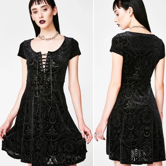 Killstar Dresses & Skirts - Killstar Angelyn Burnout Velvet Dress Black Witchy Babydoll Goth Celestial Moth